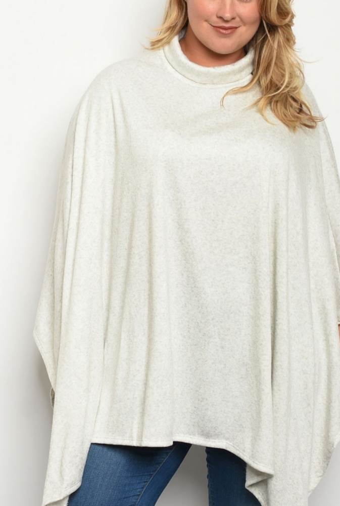 Plus Size 1X Oatmeal Poncho - Picture 3 of 5